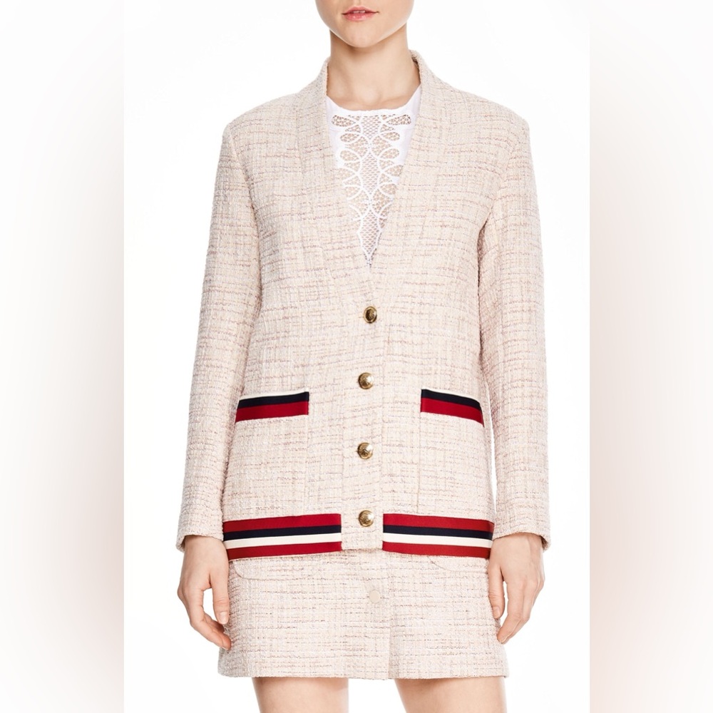 Sandro Tweed Multicolor/Red Jacket